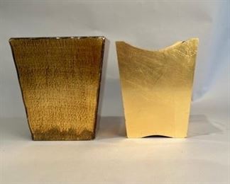 Two Gold Leaf Style Waste Baskets, Modern