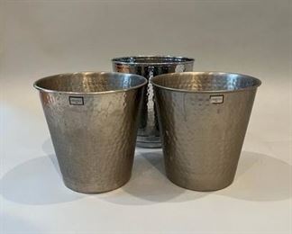 Three Hammered Metal Waste Baskets