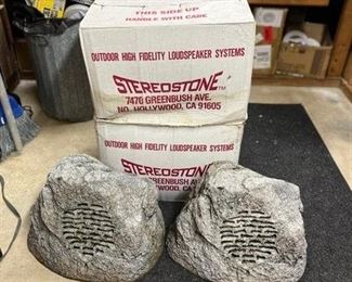 Four Stereo Stone Speakers (two Used And Two New In Box)