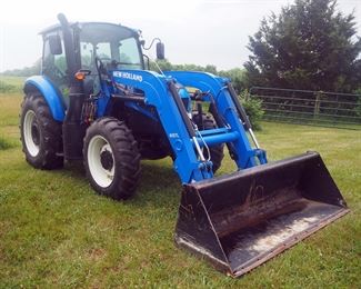 2018 New Holland PowerStar 100 Diesel Powered Tractor With Cab And 655TL Hydraulic Front Loader Bucket, 2371 Hours Showing