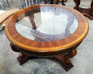 Round Formal End Tables With Beveled Glass Tops, 25" x 29" Diameter