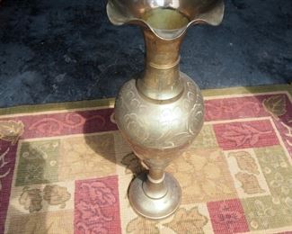 Etched Brass 30" Floor Vase And Woven 3' x 4' Area Rug