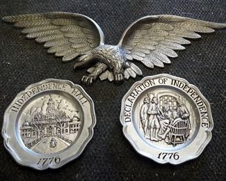 Sexton Pressed Metal Eagle Wall Hanging And Great Moments In American History Wall Plates, Qty 2