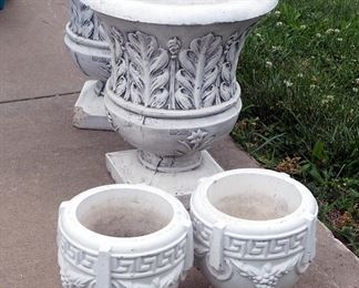 Cast Concrete Planter Pots, Qty 4
