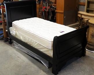 New Classic Sleigh Style Twin Bed With Under Bed 3 Drawer Storage, Mattress And Box Springs, 51.5" x 83" x 42.5"