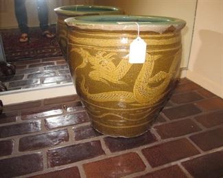 Pair of large Chinese dragon vases