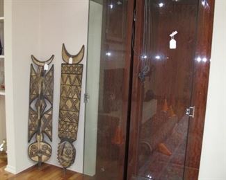 Plank masks and pair of lovely display cases