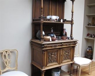 English marble top tall buffet