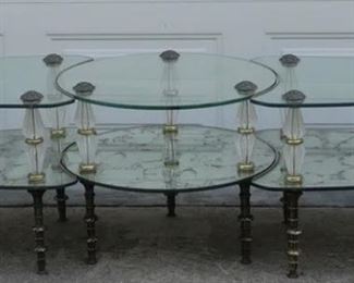 $575! 1960's Hollywood Regency Goran of Belgium Verre Eglomise 5-Piece Coffee/End Tables Set.
