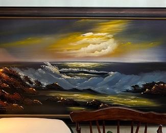 $150! Circa 1970 Oceanside Beach Landscape Framed Oil Painting Signed Thatz.