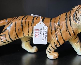 $75! Circa 1970 Italian Ceramic Walking Tiger Sculpture.