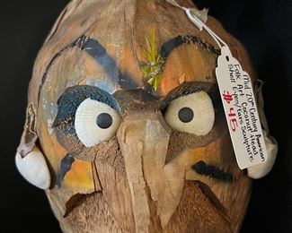 $22.50! Mid 20th Century American Folk Art Coconut Head Shell Eyes/Ears Sculpture.