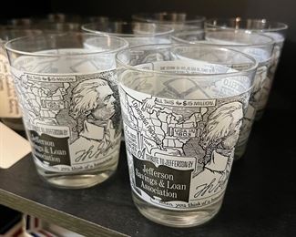 $37.50! Set of 6 Vintage 1969 Louisiana John Chase Thomas Jefferson Advertising Lowball Glasses.