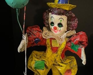 $19! 1970's Mexican Papier Mache Clown with Balloons Sculpture.