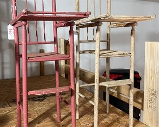 $30 each! Circa 1930 American Primitive Painted Wooden Doll High Chairs!