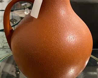 $72.50! 1960’s West German Pottery Mid Century Modern Burnt Orange Confetti Glazed Ovoid Pitcher Vase.