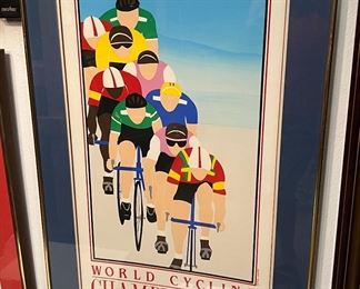 $100! 1980's World Cycling Chsmpionships Framed Signed Serigraph by Phil Dynan ( American).