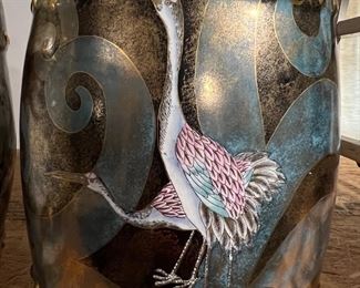 $237.50! 1980's Dynasty by Heygill Porcelain Chinoiserie Heron Motif Garden Stool Hand Painted in Macau.