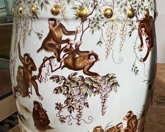 $237.50! 1980's Chinese Export Porcelain Monkey Motifs Garden Stool.