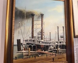 $237.50! Joseph A. Wilhelm - Steamer John W. Cannon Giclee on Canvas (New Orleans) (20th Century) (Mississippi River Steamboat).