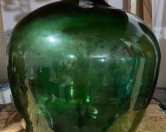 $175! Mid 20th Century French Emerald Green Glass Demijohn.