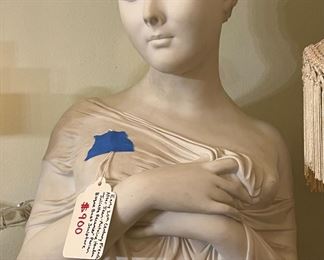 $450! Early 20th Century French After Jean-Antoine Houdon “Juliette Recamier” Parian Bisque Bust Sculpture.