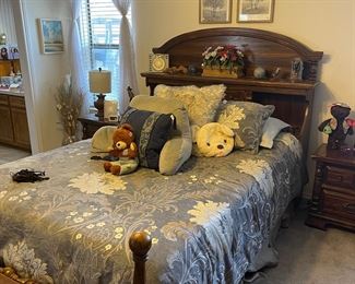Queen Bed with Mattress, Bedding, Pillows