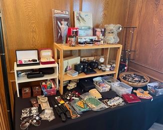 Watches, Costume Jewelry, Knives, Makeup, Glasses and Cases, Arrowheads, Stickers, PEZ dispensers, Hallmark Barbie Ornaments, Furby, etc.