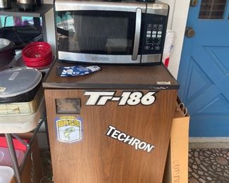 Mini Fridge, Microwave (like new), Snap-on Mugs