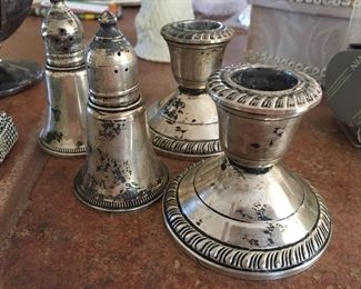 Sterling silver S&P & candle holders (weighted)