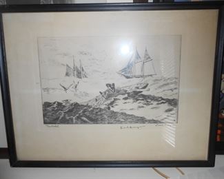 Lionel Barrymore signed etching. Family is keeping this item. Not available