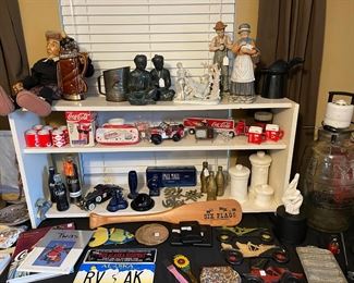 Room full of collectibles!! Apothecary, Coca Cola, vintage pottery, Golf, jewelry and more!