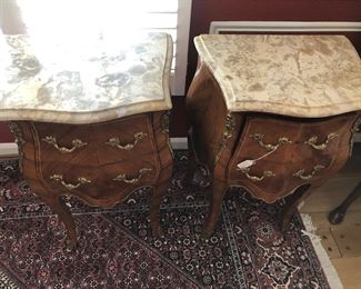 Pair of French bombay chest with marble tops 