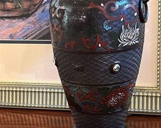 Fine antique bronze cloisonné lamp