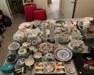 Variety of Asian porcelain,  black lacquer trays, jade, much more