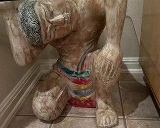 Japanese statue table with glass top