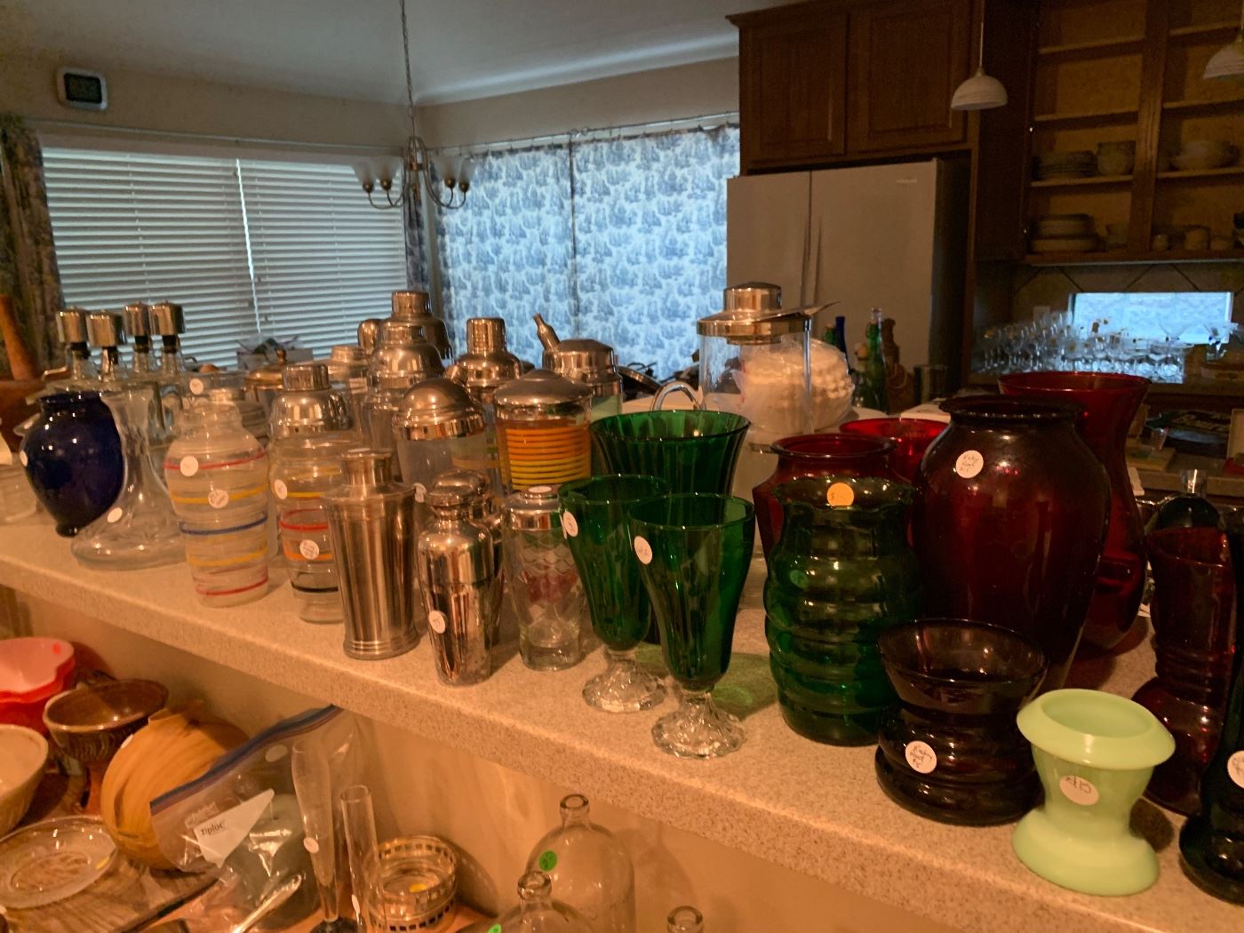 Vintage art glass and cocktail shakers