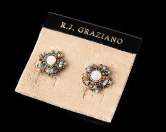R. J. Graziano Multi Color Stones And Opal Stud Earrings 