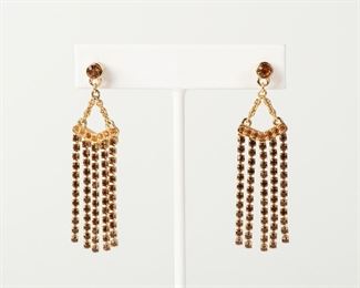 Fancy Swan Swarovski Orange Crystal Gold Tone Dangle Earrings