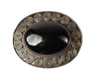 Vintage Onyx Sterling Silver Oval Pin Brooch