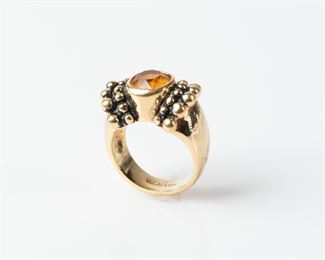 Vintage 14K GE Joseph Esposito Orange Stone/rhinestone Ring