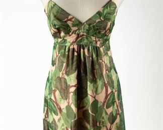 Dolce And Gabbana Vintage 1997 Green Leaf Floral Print Silk Dress - Size 42