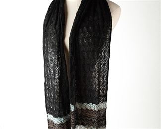Missoni Italy Merino Wool & Viscose Black,Choc,Ivory Stripe Long Scarf 
