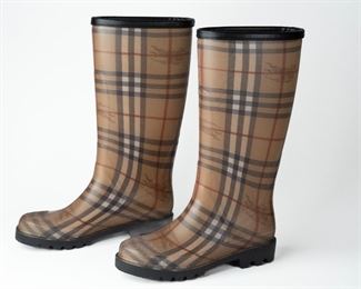 BURBERRY Rain Boots Tall Classic Check Haymarket Women's EUR 37