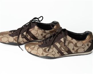COACH Brown, Gold And Copper Monogram Sneakers Women's Size 8