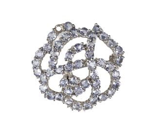 10K White Gold With Purple Lilac Stones Brooch (Missing One Stone) 