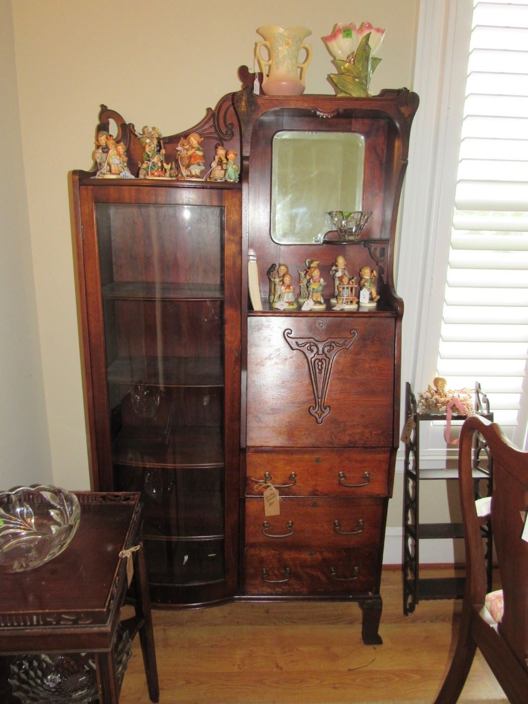 Hummels, beautiful mahogany side by side, wall shelf, McCoy, Hull