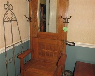Gorgeous oak Halltree with umbrella holder, nice easel