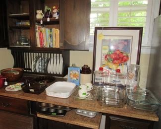 Toms jars, pyrex, mixing bowls, pitchers, original art, cookbooks