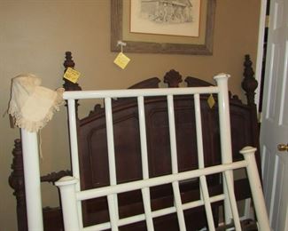 cast iron bed, wood bed, sautee store print, old bonnet
